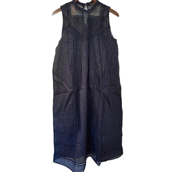 Frye Navy Blue Sleeveless Lace Yoke Dress Loose Fit Small Medium Rare NWT - Picture 6 of 9